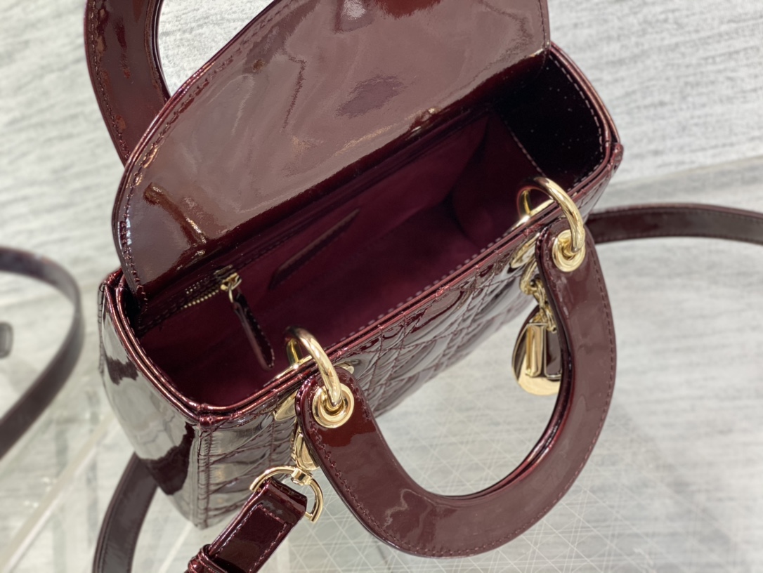 Small Lady Dior Bag Bordeaux Patent Cannage Calfskin